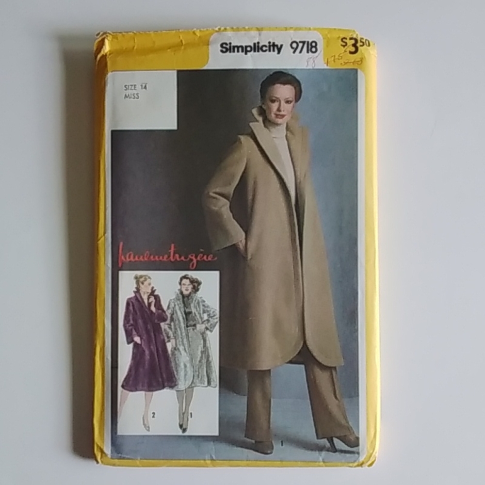Simplicity SZ 14 #9718 Vintage 1980 Easy to Make Coat Business Casual Pattern